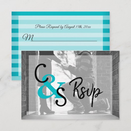 RSVP Moderne Dag Liefde 2 - Turquoise Kaartje (Voorkant / Achterkant)