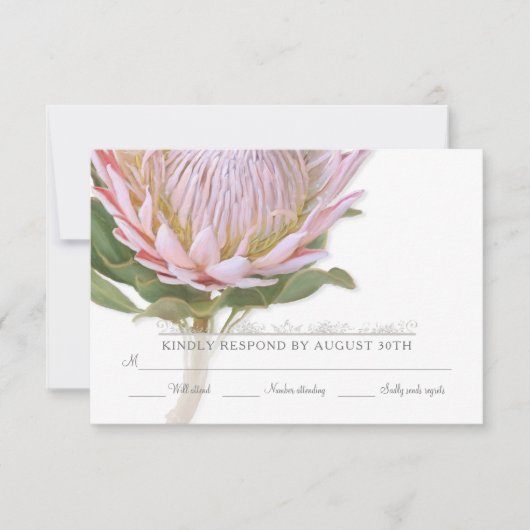 RSVP Moderne Floral Elegant Simple Protea Flower Kaartje (Voorkant)