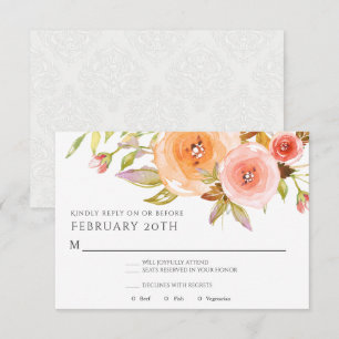 RSVP Moderne Waterverf Perzik Bloemendamask Bruilo Kaart