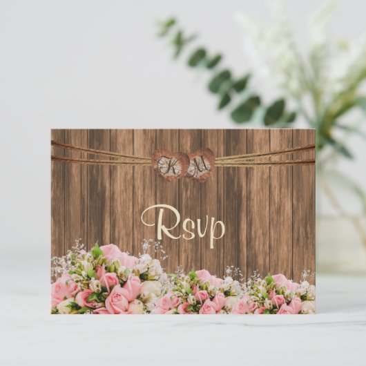 RSVP Monogram Hart met Roze en Witte Rozen (Staand voorkant)