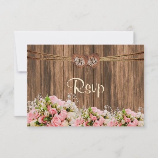 RSVP Monogram Hart met Roze en Witte Rozen Kaartje (Voorkant)