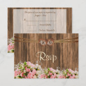 RSVP Monogram Hart met Roze en Witte Rozen Kaartje (Voorkant / Achterkant)