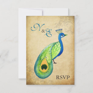 RSVP Monogram  Peacock Trouwkaarten Kaartje