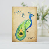 RSVP Monogram  Peacock Weddenkaarten (Staand voorkant)