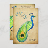 RSVP Monogram  Peacock Weddenkaarten (Voorkant / Achterkant)