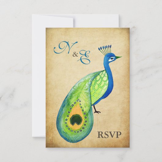 RSVP Monogram  Peacock Weddenkaarten Kaartje (Voorkant)