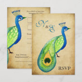 RSVP Monogram  Peacock Weddenkaarten Kaartje (Voorkant / Achterkant)
