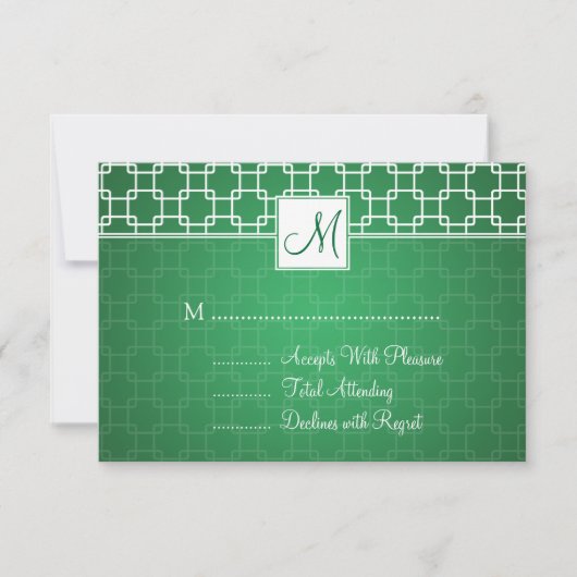 RSVP Monogram Trellis Pattern Green Kaartje (Voorkant)