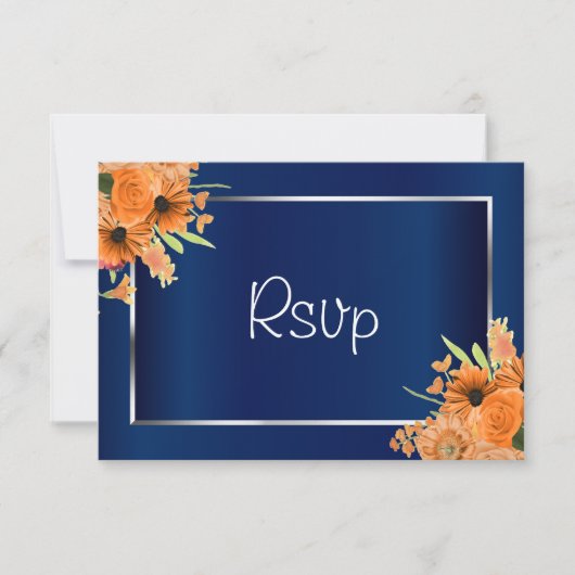 RSVP - Mooie oranje bloemen op marineblauw (Voorkant)