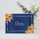 RSVP - Mooie oranje bloemen op marineblauw (Staand voorkant)