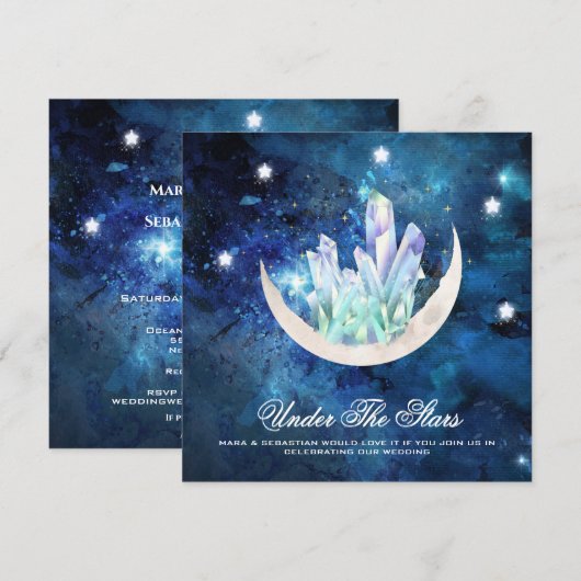 *~* RSVP MOON STARS CRYSTAL AR14 Website bruiloft Kaart (Voorkant / Achterkant)