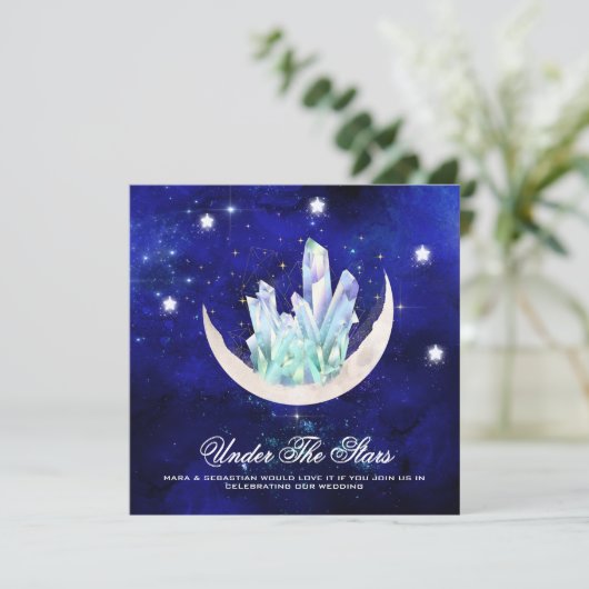 *~* RSVP MOON STARS CRYSTAL Website AR14 Huwelijk Kaart (Staand voorkant)