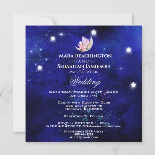 *~* RSVP Moon Stars Crystal WEBSITE AR14 Wedding Kaart (Achterkant)
