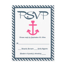 RSVP Nautisch Roze Anker Navy Blue Stripe Wedding
