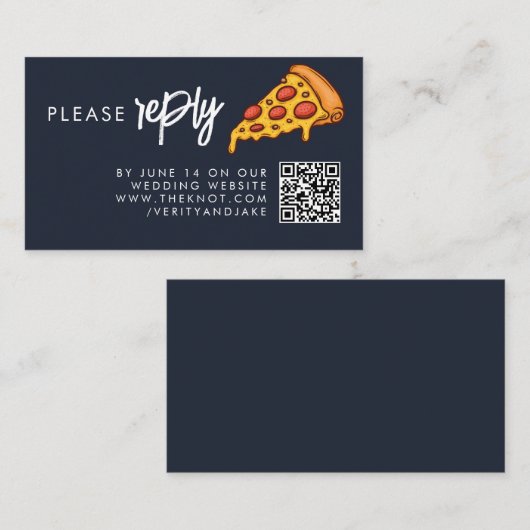 RSVP Navy Blauwe PIZZA Moderne Minimalistische Chi Informatiekaartje (Voorkant / Achterkant)
