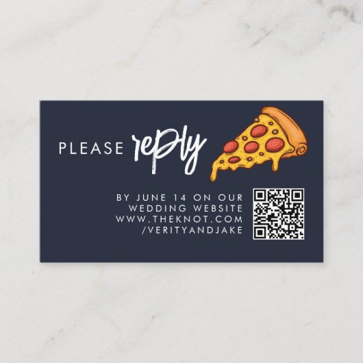 RSVP Navy Blauwe PIZZA Moderne Minimalistische Chi Informatiekaartje (Voorkant)