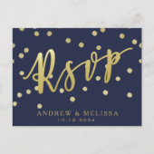 RSVP | Navy Blue & Faux Gold Script Briefkaart (Voorkant)
