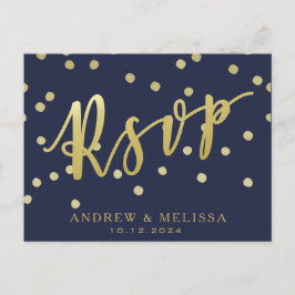 RSVP | Navy Blue & Faux Gold Script Briefkaart
