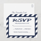 RSVP Navy Blue & White Stripe Nautisch Briefkaart (Voorkant / Achterkant)