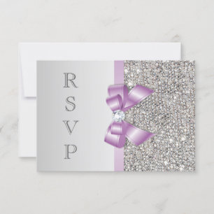 RSVP Nep Zilveren Pailletten Lilac Strikje Kaartje