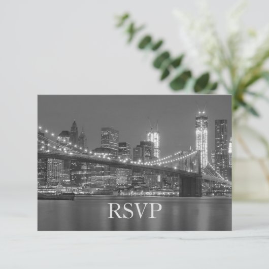RSVP - New York City Silhouette Brooklyn Bruiloft  Kaart (Staand voorkant)