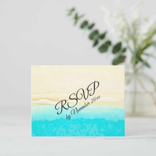 RSVP Ocean Shore Beach thema bruiloft Briefkaart (Staand voorkant)