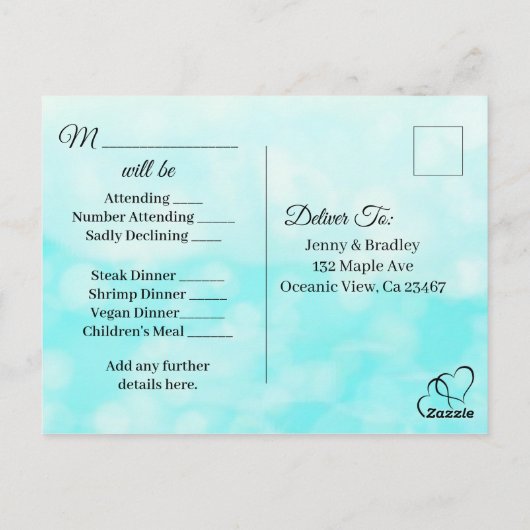 RSVP Ocean Shore Beach thema bruiloft Briefkaart (Achterkant)