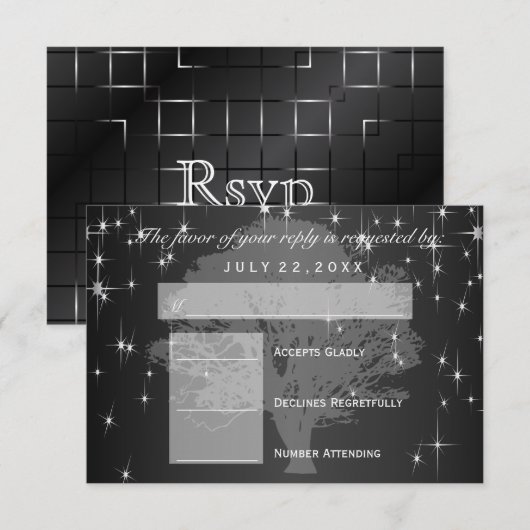 RSVP onder sterren in Midnight Black Kaartje (Voorkant / Achterkant)