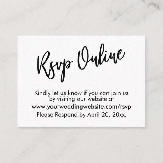 RSVP Online Casual Modern Black White Typografie Informatiekaartje (Voorkant)