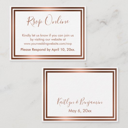 RSVP Online Eenvoudig Elegant Koper op Wit Informatiekaartje (Voorkant / Achterkant)