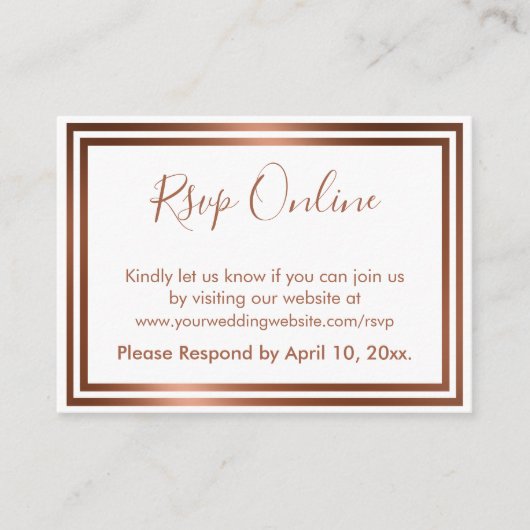 RSVP Online Eenvoudig Elegant Koper op Wit Informatiekaartje (Voorkant)