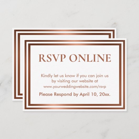 RSVP Online Eenvoudig Elegant Koper op Wit Informatiekaartje (Voorkant / Achterkant)