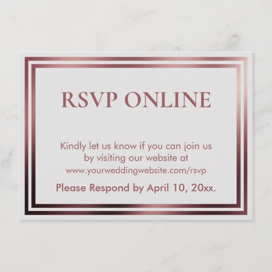 RSVP Online Eenvoudig Elegant Roos Goud op Grijs Informatiekaartje (Voorkant)