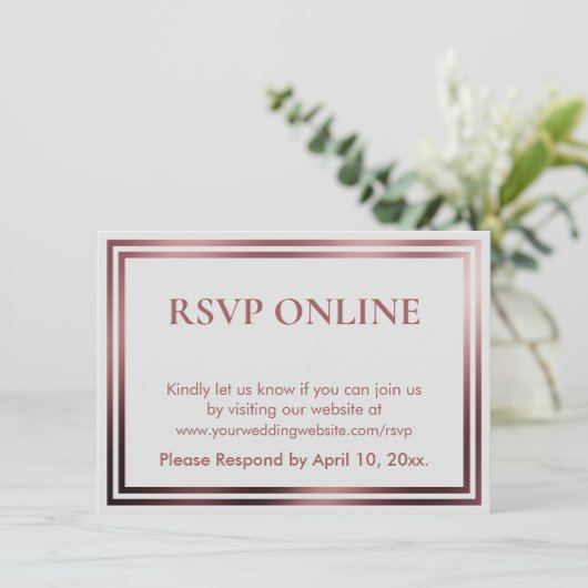 RSVP Online Eenvoudig Elegant Roos Goud op Grijs Informatiekaartje (Staand voorkant)