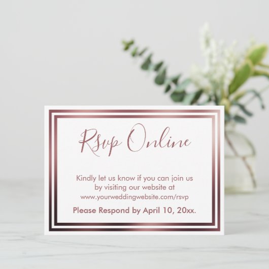 RSVP Online Eenvoudig Elegant Roos Goud op Wit Informatiekaartje (Staand voorkant)