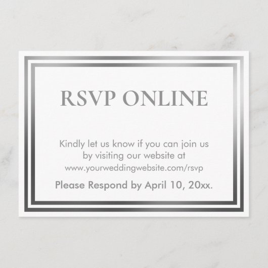 RSVP Online Eenvoudige Elegante Zilveren en Witte Informatiekaartje (Voorkant)
