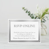 RSVP Online Eenvoudige Elegante Zilveren en Witte Informatiekaartje (Staand voorkant)