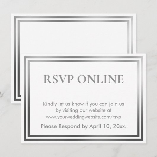 RSVP Online Eenvoudige Elegante Zilveren en Witte Informatiekaartje (Voorkant / Achterkant)