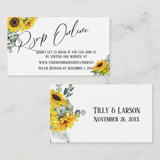 RSVP Online Handschrift Zonnebloem & Eucalyptus Informatiekaartje (Voorkant / Achterkant)