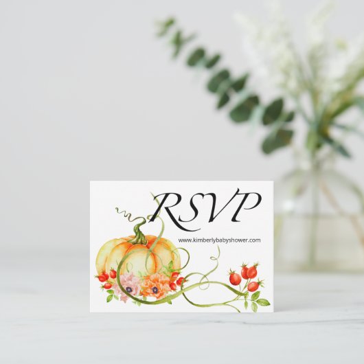 RSVP Online Little Pumpkin Floral Baby shower Informatiekaartje (Staand voorkant)