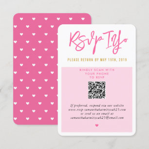 RSVP ONLINE mooie roze witte harten gouden qrcode Kaartje
