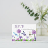RSVP Online Paarse Waterverf Floral Wedding Informatiekaartje (Staand voorkant)