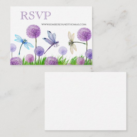 RSVP Online Paarse Waterverf Floral Wedding Informatiekaartje (Voorkant / Achterkant)