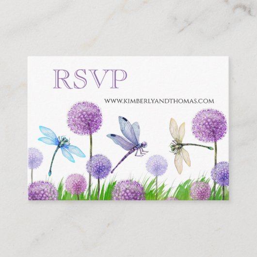 RSVP Online Paarse Waterverf Floral Wedding Informatiekaartje (Voorkant)
