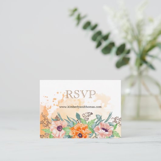 RSVP Online Poppies Waterverf Floral Wedding Informatiekaartje (Staand voorkant)
