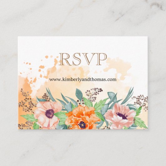 RSVP Online Poppies Waterverf Floral Wedding Informatiekaartje (Voorkant)