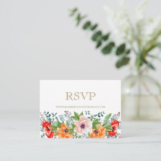 RSVP Online Poppies Waterverf Floral Wedding Kaart (Staand voorkant)