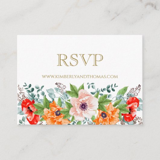 RSVP Online Poppies Waterverf Floral Wedding Kaart (Voorkant)