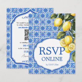 🌈 RSVP Online + QR Azul & Limone Romance Kaartje