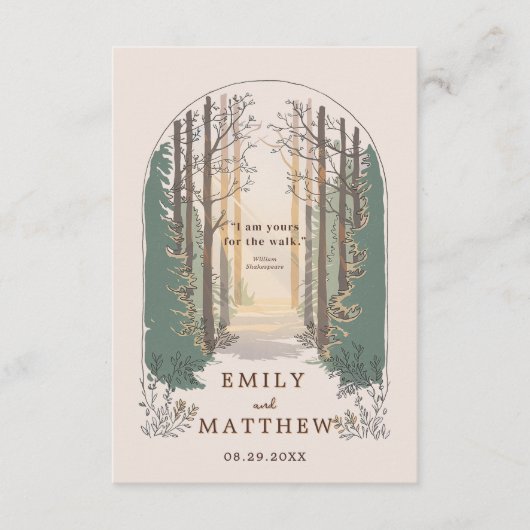 RSVP online QR Code Eenvoudig Elegant Rustiek Bos Informatiekaartje (Voorkant)